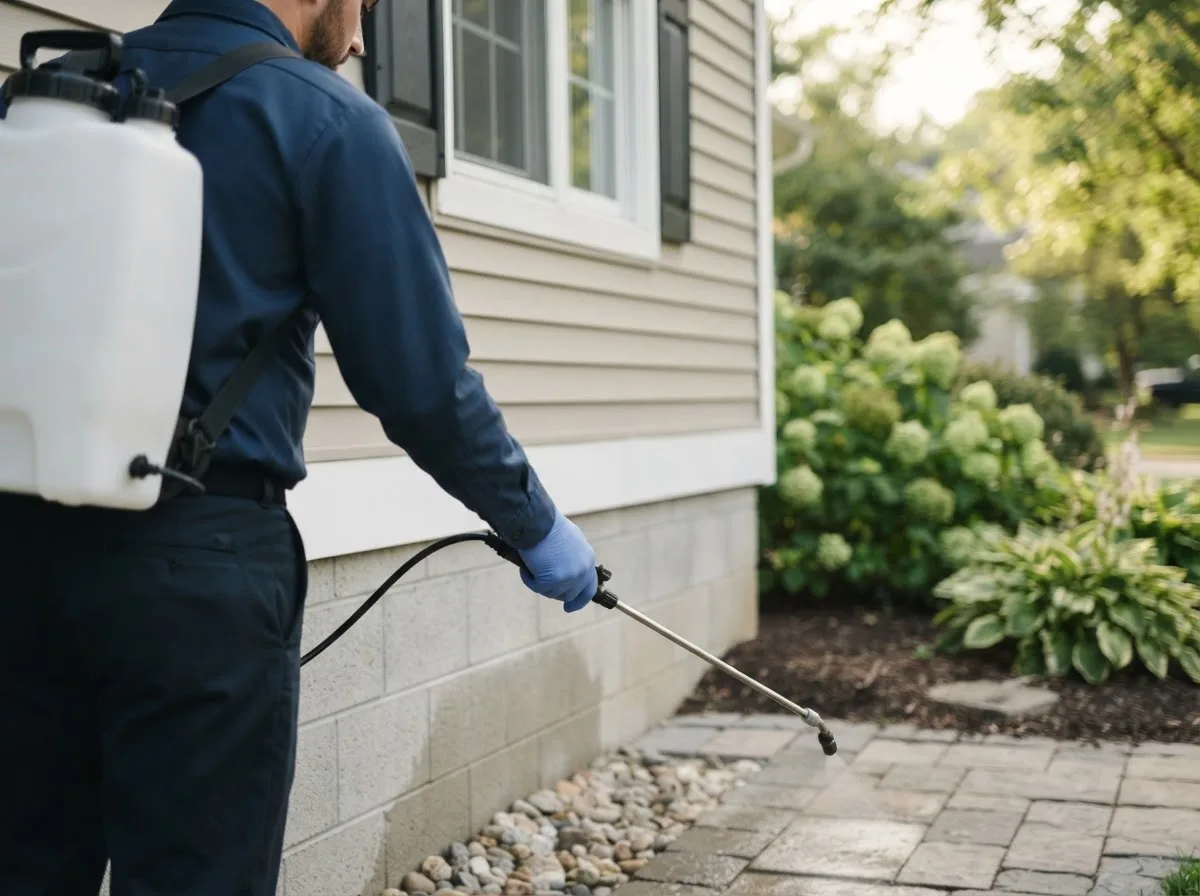 Pest control technician inspecting a home in North Star, MI
